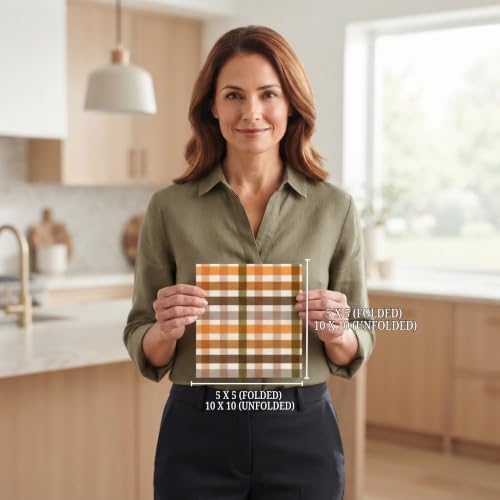 Autumn Gingham Cocktail Napkins Printed Airlaid Linen-Feel Disposable Hand Towels for Thanksgiving Fall Holiday Party Buffet & Dinner(80Pack) - Image 3