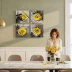 Yellow Rose Canvas Wall Art Decor, 4-Piece Rustic Floral Picture 12x12 Inch - Image 3