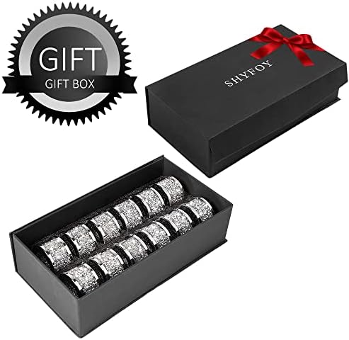 SHYFOY Silver Diamond Napkin Ring Set of 12 Pieces, Crystal Glass Framed Napkin Holder Ring, Dinning Cloth Decor for Dinner Party Tabletop Settings Glam Serviette Buckles Home Decor (Pack of 2) - Image 6