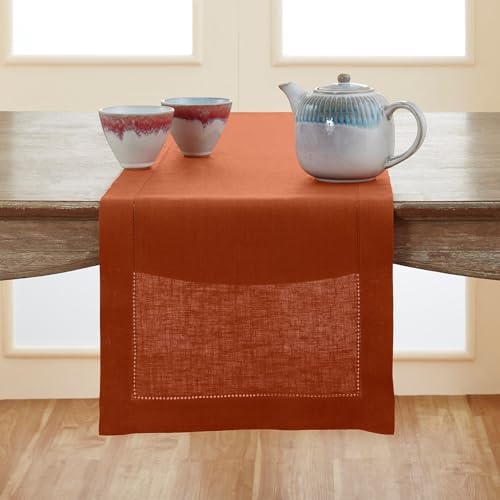 Solino Home 100% Pure Linen Table Runner Cinnamon Hemstitch, 14 x 108 in by SolinoHome