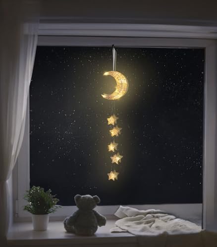 Lewondr Hanging Light, Moon Star Fairy Lights Indoor Decorative Lights - Image 4