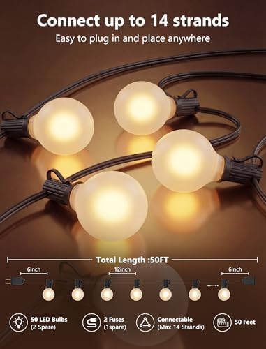 GOOTHY 50Ft LED Outdoor Patio String Lights - Waterproof Globe Lights with 52 Shatterproof Frosted Bulbs, Connectable for Wedding, Party, Christmas & Garden Decor, Black Wire - Image 2