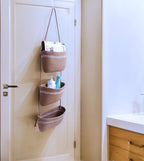 Over the Door Hanging Basket for Organizing 3 Tiers Woven Cotton Rope Wall Mount Storage basket Decorative Kitchen Hanging Organizer Bathroom include 1door hook Flaxen - Image 4