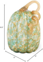 Decorative Handblown Glass Pumpkin Figurine, 5 x 8.5-Inches, Green and Gold - Image 4