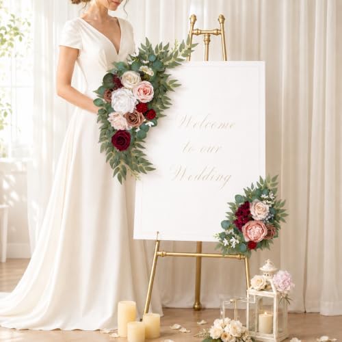 Artificial Wedding Arch Flowers Floral Swag Welcome Sign Ceremony Decor - Image 2