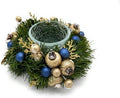 Navy Blue and Gold Christmas, Holiday Hanukkah Candle Holders and Dining table Decorations with Pine needles, on a glass base - Set of 2 by Unknown