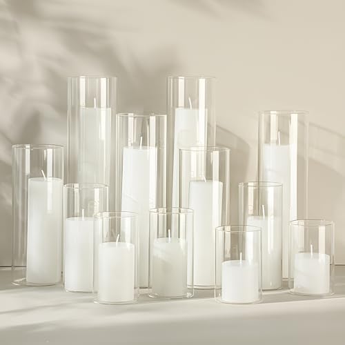 Shihanee 6 Glass Cylinder Vase Pillar Candle,White,Set of 24 by Shihanee