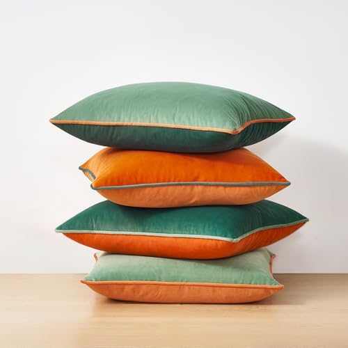 MONDAY MOOSE Decorative Throw Pillow Covers Cushion Cases, Set of 4 Soft Velvet Modern Double-Sided Designs, Mix and Match for Home Decor, Pillow Inserts Not Included (18x18 inch, Coral/Sage) - Image 3