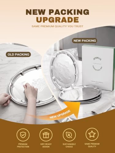 4-Pack 15.7" x 11.8" Silver Serving Trays for Party Set - Lightweight Oval Floral Engraved Silver Platter, Stainless Steel Wedding Vintage Tray for Food, Charcuterie, Cookie, Desserts - Image 5