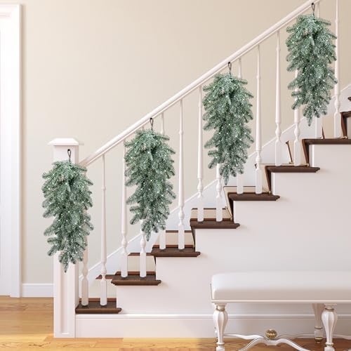 4 Pcs Norfolk Pine Snow Teardrop Swag, Faux Chirstmas Teardrop Door Swag - Image 5