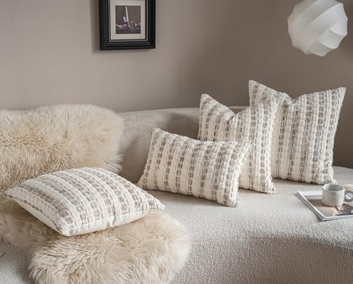 Caflife Beige Striped Chenille Boho Throw Pillow Covers 22x2 Inch Set of 2 - Image 7