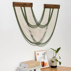 Boho Macrame Wall Hanging Tapestry, Green and White Wall Decor Handmade Macrame Wall Hanging Bohemian Yarn Tapestry Living Room Bedroom Modern Home Decor - Image 6