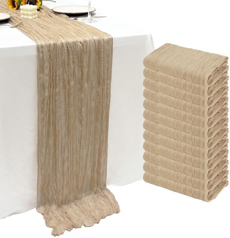 12Pack Beige Cheesecloth Table Runner 20x120inch Gauze Table Runners by Seveups