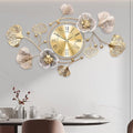 33" Modern Farmhouse Large Decorative Wall Clock, Ginkgo Metal Art by JXQXYN