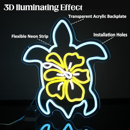Sea Turtle Neon Sign Hibiscus LED Neon Lights for Wall Bedroom Bar Decor - Image 6