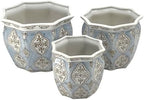 Galt International Light Blue & White Round Fluted Floral Porcelain Ceramic Plant Flower Planter Pot Set of 3 (7.5", 10", 13") Garden Pots Chinese Asian Design - Image 5
