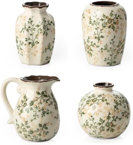Ceramic Flower Small Vase for Home Decor, Vintage Green Mini Vase Set of 4 - Image 7