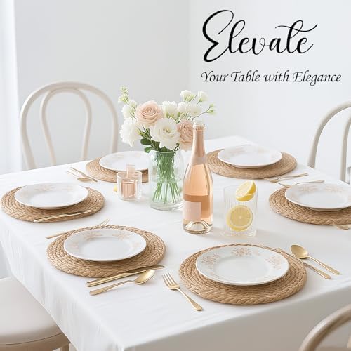 13" Round Placemats Set of 12, Rattan Place Mats for Dining Table Decor, Rustic Woven Wicker Chargers for Dinner Plates, Outdoor Patio, Farmhouse Wedding, Boho Water Hyacinth Braided Placemat - Image 2