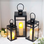 TRIROCKS Stainless Steel Lantern Set of 3 - Assorted Sizes (12/15/19 Inch) - Tall Metal Hanging Lanterns with Clear Glass Panels, Indoor & Outdoor Home Decor for Parties & Events - Black Finish - Image 4