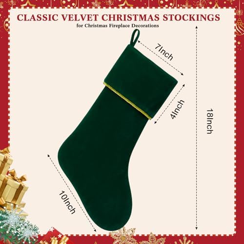 Ganeen 4 Pcs 18 in Velvet Christmas Stockings Hanging Stocking, Dark Green - Image 3