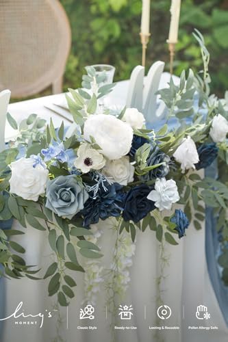 Ling's moment Dusty Blue Artificial Flower Garland Wedding Arch 9 FT - Image 4