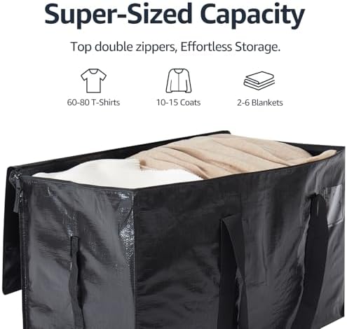 Moving Bags Heavy Duty Extra Large, Moving Boxes, Moving Supplies Essentials, Blue Storage Bins with Lids, Plastic Packing Totes, Storage Bags for Clothes with Handles & Zippers(Black, 6 Pack) - Image 5