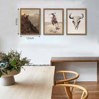 Western Cowboy Wall Art Set of 3, Vintage Southwestern Cowboy Wall Decor Paintings, Western Longhorn Bull Posters Prints Pictures for Bedroom Living Room Farmhouse Decor 12x16 Inch Wood Framed - Image 4
