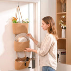 ICERZCZ Hanging Baskets for Organizing, Over the Door Decorative Storage Organizer, Nursery Decor Organization, 3-Tier Wall Basket for Entryway Playroom Bathroom Closet, Khaki - Image 2
