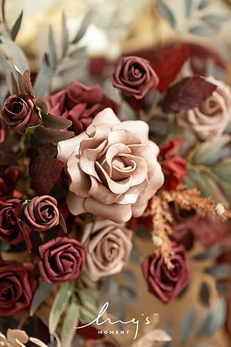 Ling's moment 2PCS Artificial Floral Swags, Burgundy & Dusty Rose - Image 3