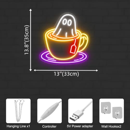 Ghost Coffee Neon Sign Cute Halloween Wall Decor for Cafe Bar Kitchen - Image 4