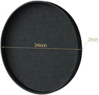 HofferRuffer Large Round Serving Tray 24'', Elegant Faux Leather Circle Ottoman Table Tray, Serve Tea Coffee Breakfast in Bedroom Living Room Kitchen (Classic Black) - Image 2
