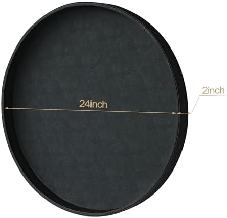 HofferRuffer Large Round Serving Tray 24'', Elegant Faux Leather Circle Ottoman Table Tray, Serve Tea Coffee Breakfast in Bedroom Living Room Kitchen (Classic Black) - Image 2