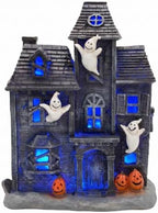 YAKii Halloween Decorations Lighted Haunted House Resin Halloween Village Houses with Ghosts and Pumpkins Battery Operated Glowing Spooky House Decor for Tabletop Mantel Shelf Indoor, 10.2 inch by YAKii