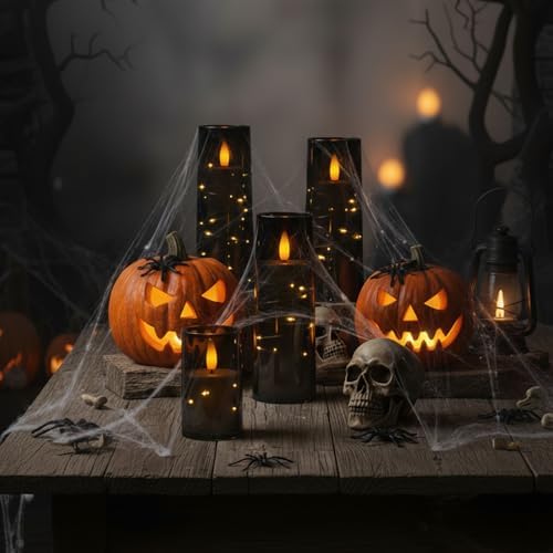 Raycare 9 Pcs Black Halloween Flameless Pillar Candles with Remote Timer - Image 3