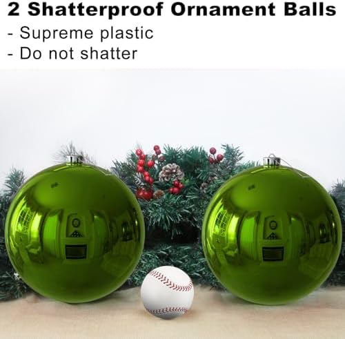 Lime Green 8.0" Extra Large Christmas Ornaments - Christmas Tree Decoration Balls Shatterproof Hanging Shiny Balls for Birthday St. Patrick's Day Easter Mardi Gras Wedding Decorations Set of 2pcs - Image 3