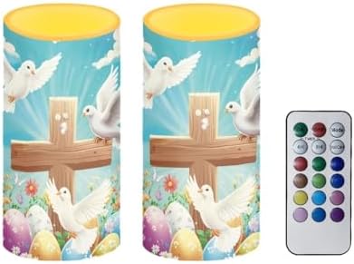 Cross Eggs Flameless Candles with Remote and Timer LED Candles Flickering Battery Operated Fake Candle for Home Easter Bedroom Living Room Dining Room Table Decor Set of 2 - Image 2