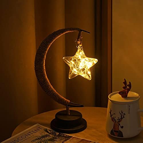 LED Decorative Lamp Star Moon Lamp Handmade Iron Night Lamp 3D Magic Moonlight Lamp Bedroom Moon Lamp Christmas Home Decoration USB Power Supply 5.5 * 5.1 * 11 Inch （Pentagram Warm） - Image 3