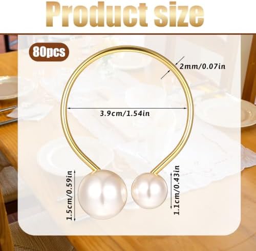 Set of 80 Pearl Napkin Rings, Gold Napkin Ring Holders with Faux Pearls - Image 2