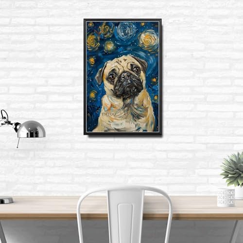 Metal Sign Tin Sign Vintage Wall Art Pug Starry Night Pug Curious Pug in A Celestial Sky for Home Den and Seasonal Displays Corrosion Resistant Aluminum 12×16 Inches with Metal Frame - Image 3
