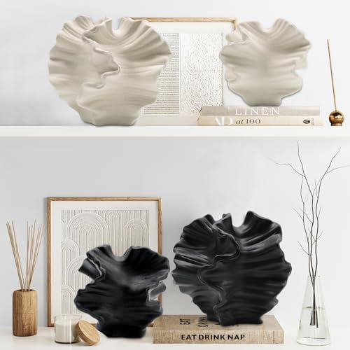 Ceramic Vase - Set of 2 for Home Decor,White Flower Shape Pampas Vases Minimalist Nordic Boho Style for Modern Farmhouse Decor, Living Room、 Kitchen、Mantle、Bedroom、Dining Table、Office - Image 3