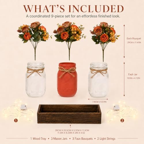 Fall Mason Jar Table Centerpieces with LED Fairy Lights, Fall Decor - Image 2