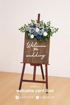 2pcs Blue & Grey Deluxe Welcome Sign Artificial Flowers Wedding Backdrop Garland Hanging Floral Arrangements for Ceremony Reception Entryway Board Sweetheart Table - Image 4