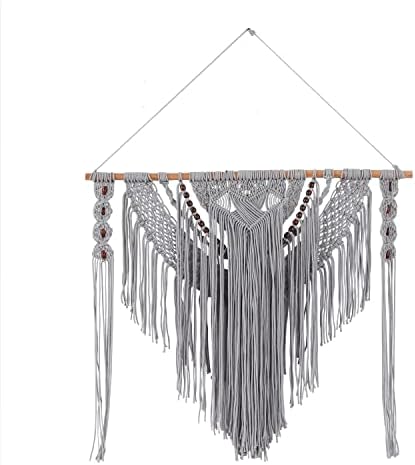 Deco 79 Cotton Macrame Wall Decor with Beaded Tassels, 36" x 1" x 46", Gray - Image 5