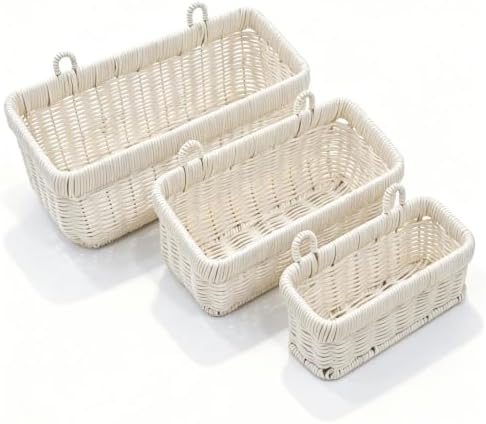 Wicker Hanging Baskets for Bathroom, Kitchen, Entryway, Set of 3 by Nicestand