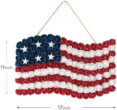 Idyllic 4th of July Wreath Patriotic Independence Day Wreath for Front Door, 17 * 11Inch Window Wall Patio Decoration Memorial Day Americana with Red White and Blue American Flag - Image 3