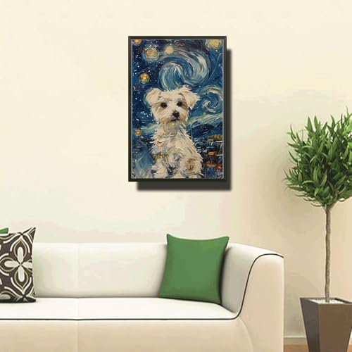 Metal Sign Vintage Tin Sign Maltese Starry Night Maltese Fluffy Maltese in Night for Home Apartment and Seasonal Celebrations Corrosion Resistant Aluminum 8×12 Inches with Metal Frame - Image 2