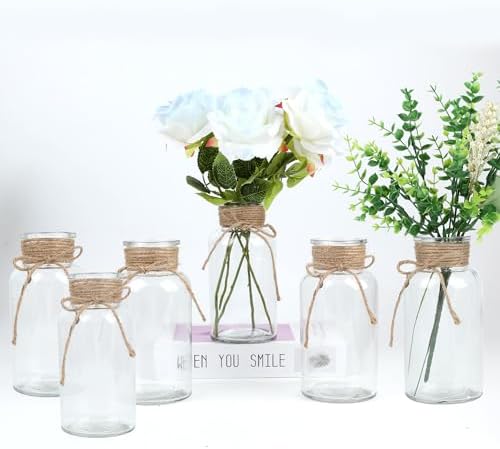 6 Pack Mason Jar Vases for Centerpieces, Clear Glass Flower Vase by LEYIQU