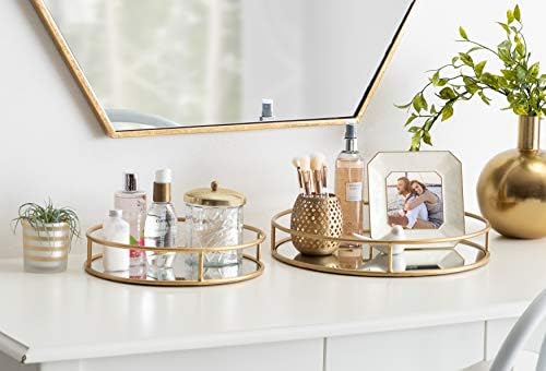 Kate and Laurel Felicia Modern Glam Metal Nesting Trays | Decorative Round Shape with Handles and Mirror Surface, Set of 2, Gold - Image 4