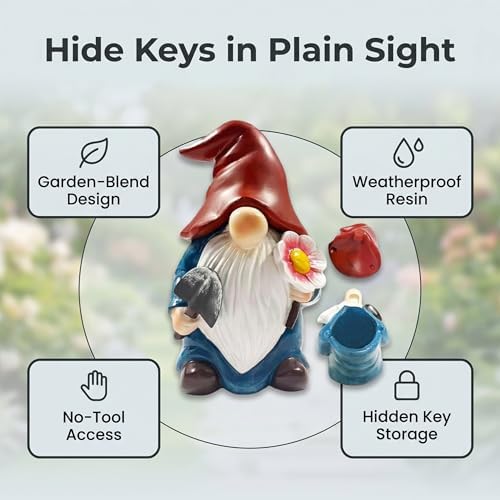 Hide a Key Outside Garden Gnomes Key Hider, 8 Inch Funny Dwarf Statue with Hidden Safe Secret Compartment, Waterproof Lock Box for Spare Keys, Outdoor Yard Patio Lawn Decor - Image 5