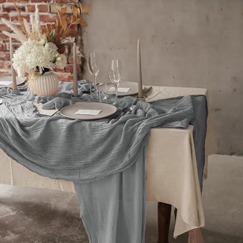 12 Pack Cheesecloth Table Runner, 35x120 Inch Boho Gauze Fabric Table Runner 10ft Rustic Sheer Runner for Wedding Party Baby Shower Table Decor (Grey) - Image 5